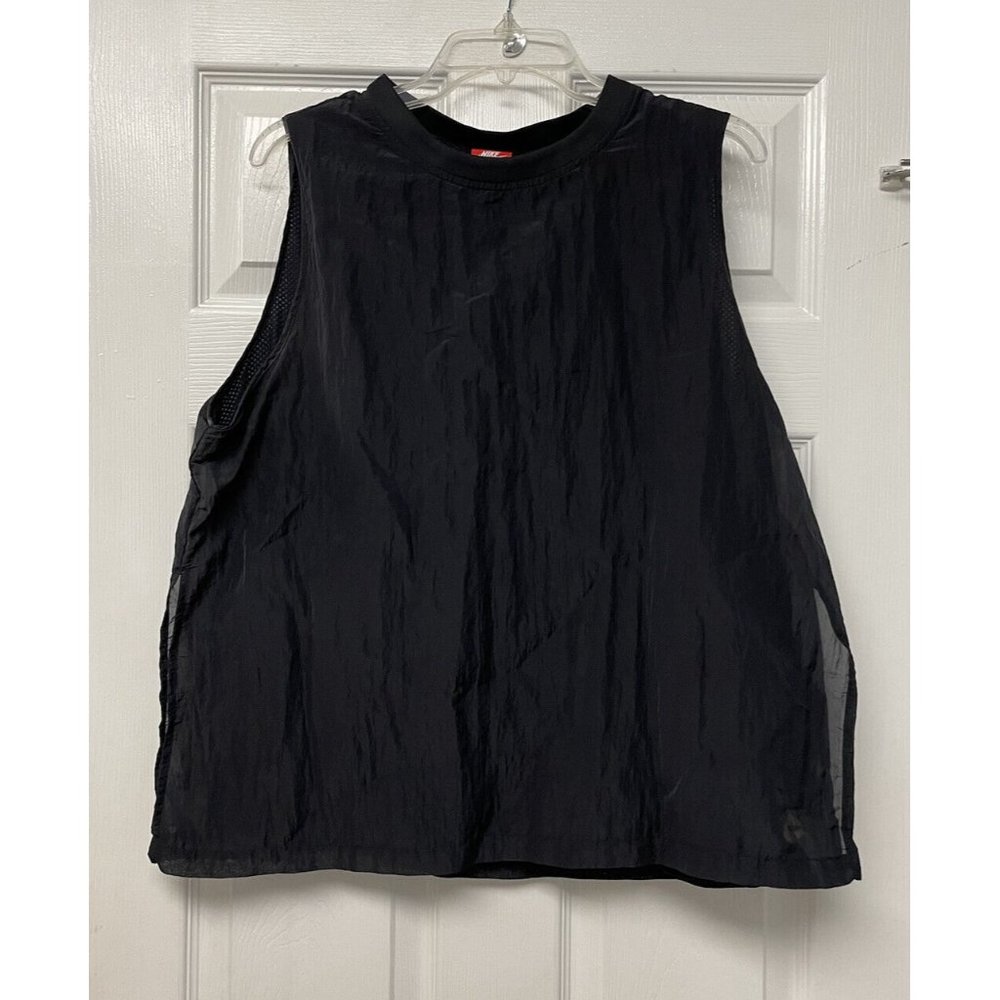 Nike Womens Black Nylon Layered Black Mesh Sleeveless Tank Shirt XL